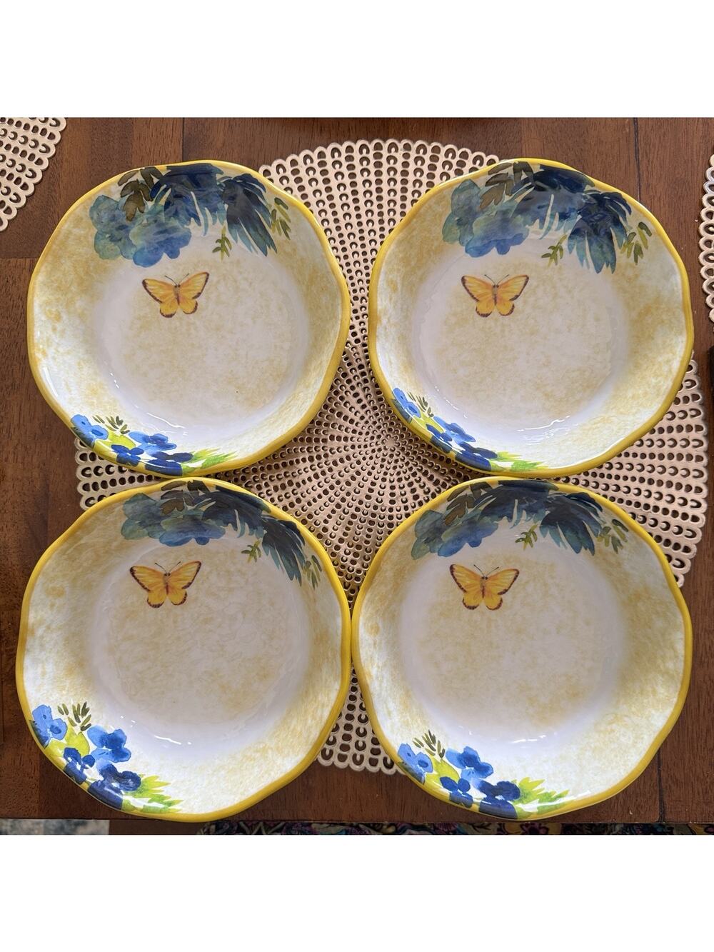 4 Pier 1 Butterfly Floral Melamine Salad Bowls 7 1/2"